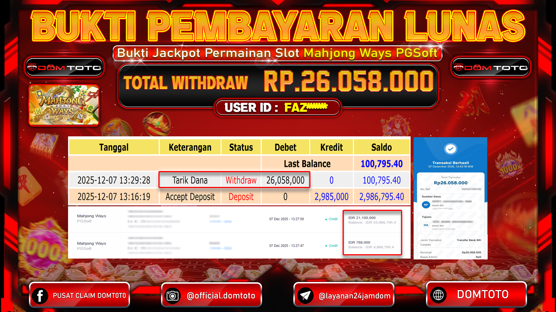 JACKPOT SLOT Mahjong Ways PGSoft 07 DECEMBER 2025
